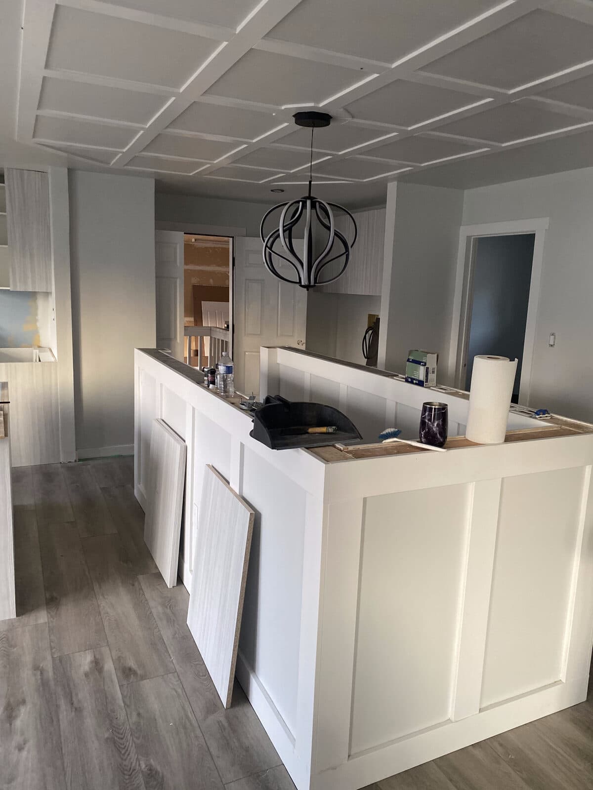 Coffered ceiling kitchen — JFK Surfaces project in Central Alberta